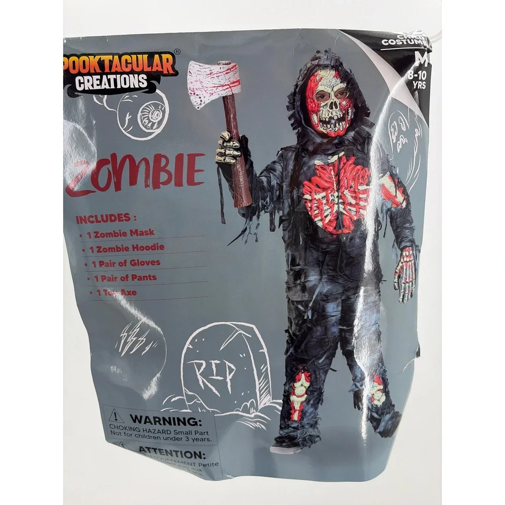 Spooktacular Creations Kids Zombie Costume Medium 8-10 Mask Axe Gloves 5pc Set